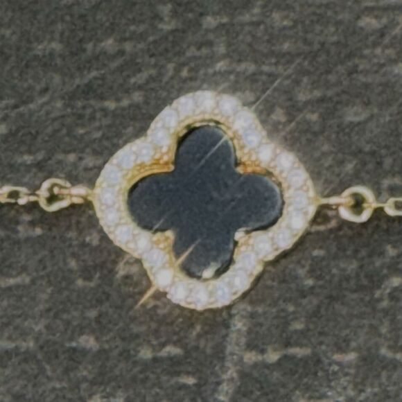 NWT Rachel Zoe Black Onyx Clover Bracelet 18K Gold Vermeil over Sterling Silver - Picture 4 of 6